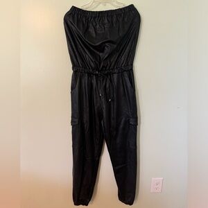 Strapless pleather jumpsuit